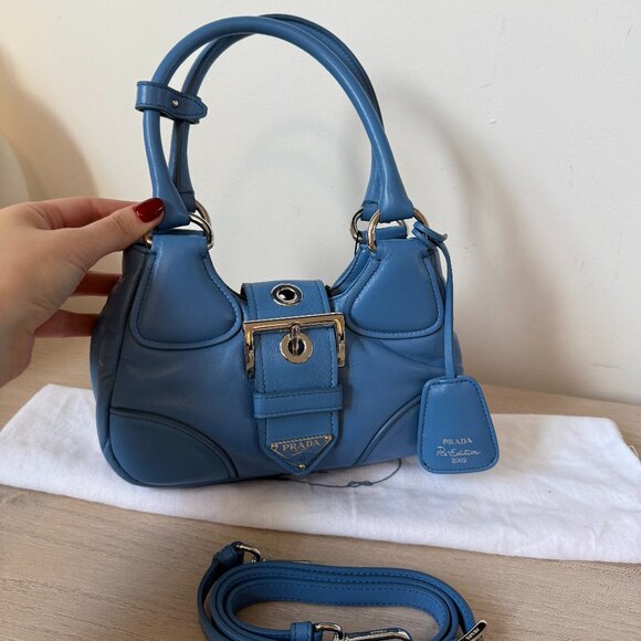 NWT Prada Re-Edition 2002 Moon Bag Nappa Padded Leather In Blue - Picture 2 of 10
